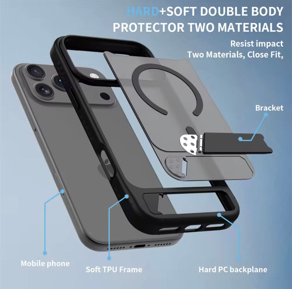 High Quality 2-in-1 Magnetic Holder Frosted TPU+PC Wireless Charge Shockproof Phone Case For iphones