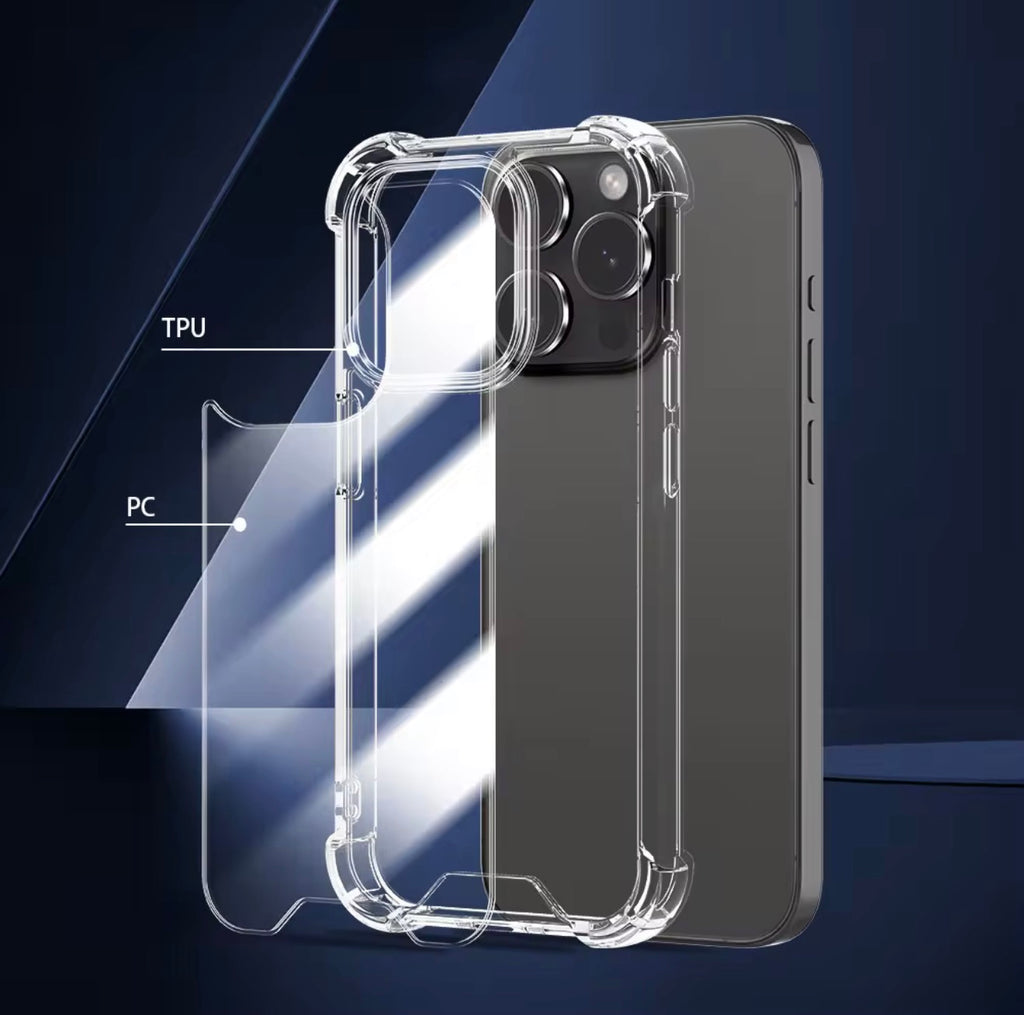 Anti-shock Corner Protective 1.5MM Soft TPU Hard PC Clear Phone Case for iPhone