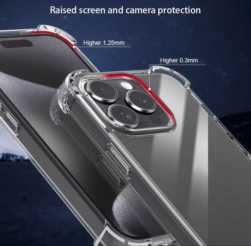 Anti-shock Corner Protective 1.5MM Soft TPU Hard PC Clear Phone Case for iPhone